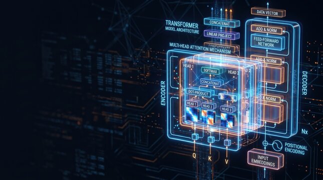 Transformer model architecture with multi head attention mechanism neural network visualization