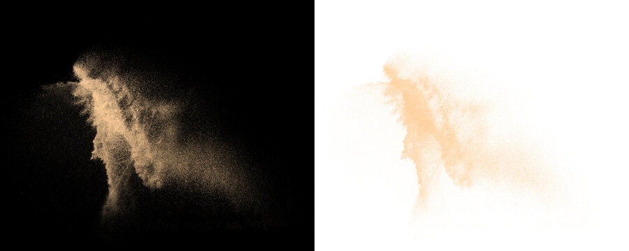 Dense sand dust explosion with floating desert particles isolated on transparent background for dramatic PNG overlay effects