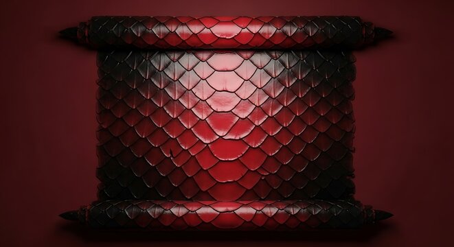 Red dragon scale scroll with dark edges on a deep red background