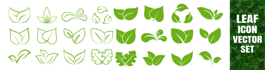 Leaf vector element set with green organic plant symbols on transparent background © Darina
