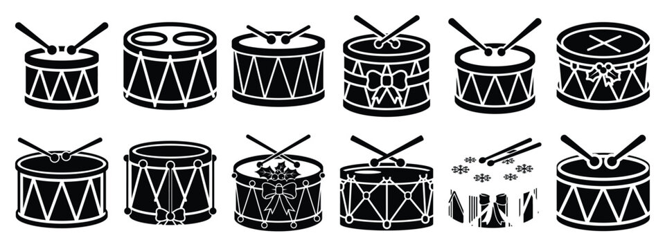 christmas drum icon set silhouette Vector illustration. Christmas vector icons and white background.