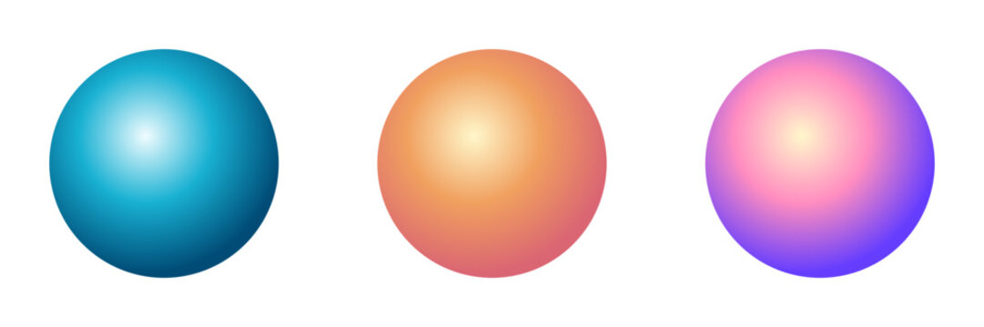 Three vibrant 3D gradient spheres isolated 
