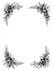 Fototapeta premium This design features a hand-drawn border frame made of floral and botanical elements. The center remains empty for various creative uses.
