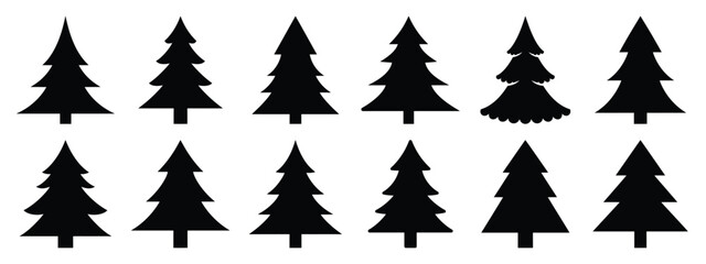 Fototapeta premium christmas tree outline icon set silhouette Vector illustration. Christmas vector icons and white background.