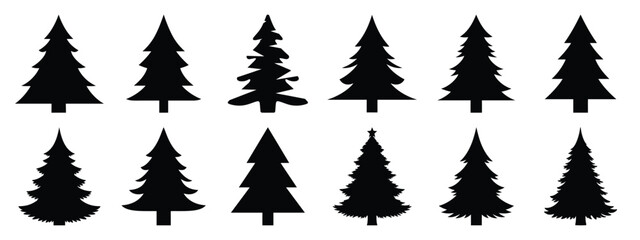 Obraz premium christmas tree shadow art icon set silhouette Vector illustration. Christmas vector icons and white background.