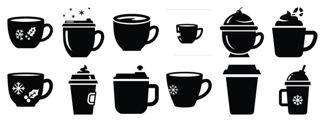 Fototapeta premium holiday cup icon set silhouette Vector illustration. Christmas vector icons and white background.