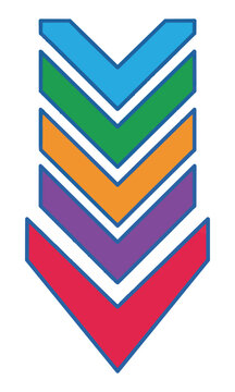 A minimalist monoline zig-zag arrow pointing downwards with solid colors and clean geometry, isolated on a white background for direction or decrease concept