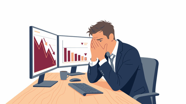 Businessman sitting at office desk stressed.