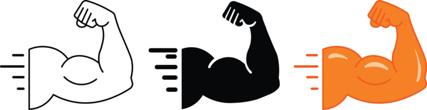 Strong muscle arm with speed lines icon set for fitness and gym power vector illustration