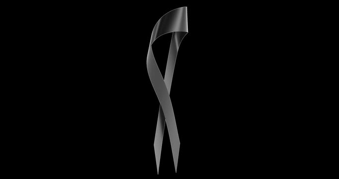 Black awareness ribbon rotation animation seamlessly loopable. 3D rendering isolated on transparent background