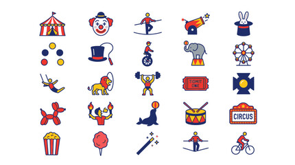Fototapeta premium Colorful circus icons and symbols.