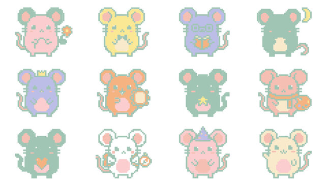 Colorful cartoon mouse faces variety.