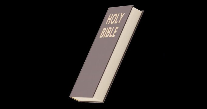 HOLY BIBLE rotation animation seamlessly loopable. 3D rendering isolated on transparent background
