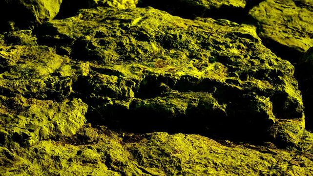 Abstract Yellow Green Rocky Texture Background with Mineral Elements and Copy Space for Text