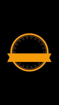 Circular badge features yellow ribbon design on dark background. Ribbon badge visualizes achievement and recognition. Ribbon badge enhances visuals with modern award design.