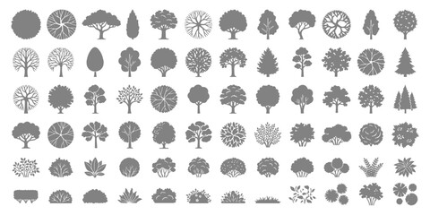 Landscape tree shrub silhouette vector illustration. Solid plants, garden foliage, vegetation set for site plans and urban architecture © JIm Studio