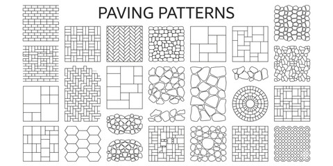 Top view paving pattern vector illustration. Landscape architecture floor materials, patio pavers, sidewalk, stone tile and outdoor site plan textures © JIm Studio