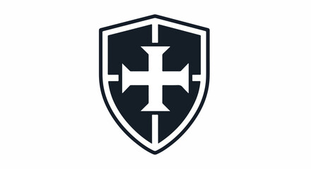Fototapeta premium Shield with cross emblem logo icon symbol