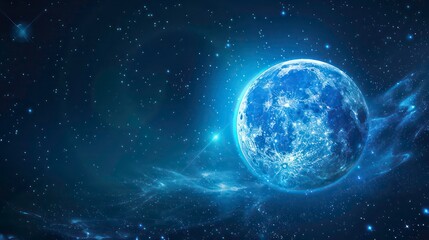 Obraz premium A blue planet with glowing lines and stars in the background.