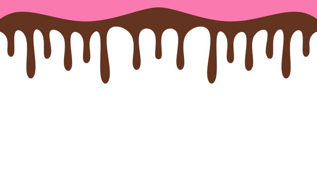 Sweet melting chocolate and pink strawberry icing glaze background. Melted syrup or dripping liquid sauce. Minimalist sweet chocolate and strawberry pink background. Minimalist wavy background.