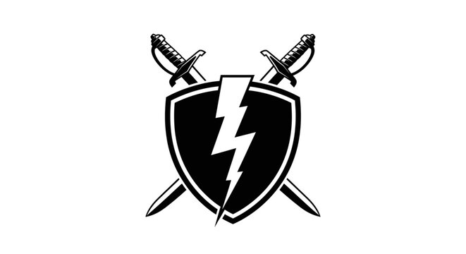 Shield with crossed swords and lightning.