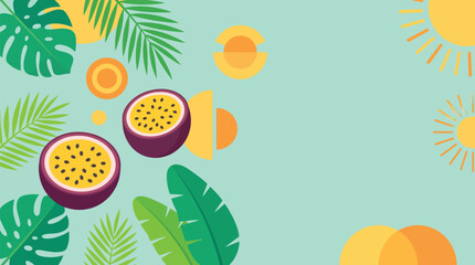 Lush Tropical Foliage and Exotic Passion Fruit Art with Sunny Elements on a Refreshing Summer Backdrop © GILANG YUDA ALYAHYA