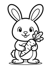 Obraz premium Cute Bunny Holding a Carrot Coloring Page for Kids