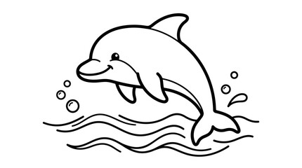 Naklejka premium Cute dolphin jumping out of the sea water, coloring page vector illustration