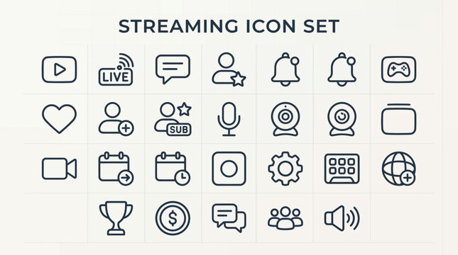 Live Streaming and Video Broadcasting Minimalist Outline Icon Set