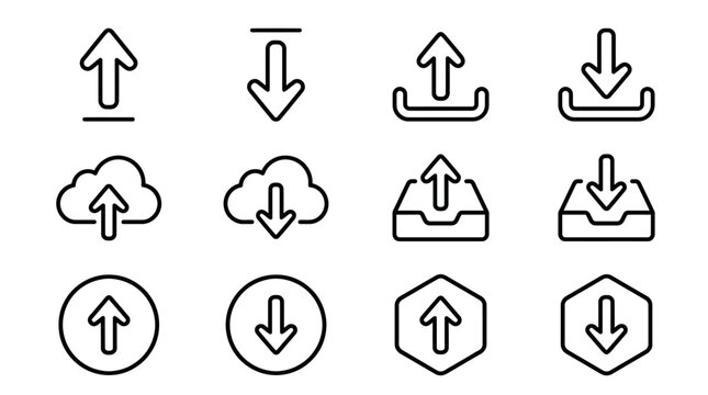 Data Upload and Download Arrow Minimalist Line Art Icon Set