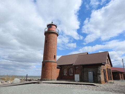 The Rinderort lighthouse on the shore of the Curonian lagoon in Kaliningrad region