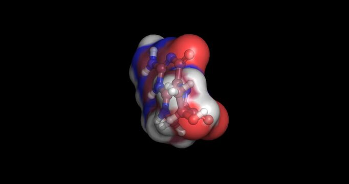 Sepiapterin, metabolic drug / phenylalanine hydroxylase activator for  pediatric phenylketonuria, 3D molecule spinning, 4K