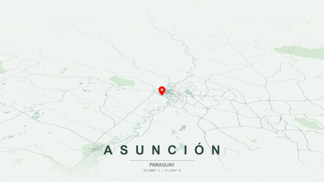 Modern minimalist vector map of Asuncion, Paraguay. High-quality scalable illustration of Asuncion city grid, Costanera waterfront axis, Asuncion Bay lagoons for posters and design.
