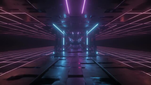 ネオンレーザーが交差するミニマルな未来空間アニメーション