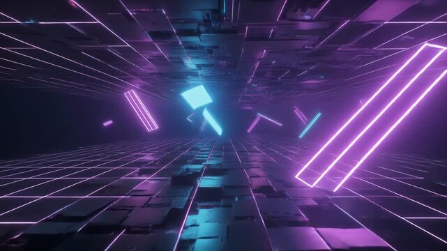 ネオンレーザーが交差するミニマルな未来空間アニメーション