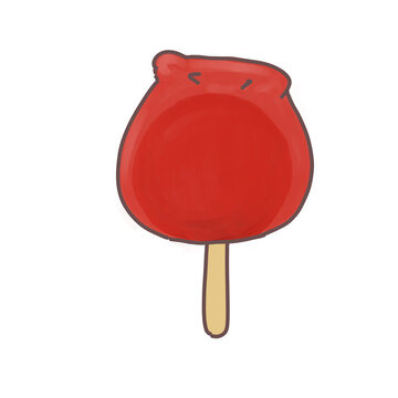 Cute kawaii candy apple Japanese summer festival food illustration flat cartoon vector