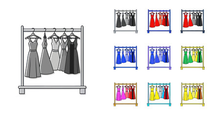 Fashion Dresses Collection on Racks, Various Colors and Styles © edur