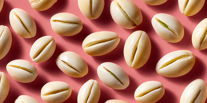 Seamless Pattern of Ivory Cowrie Shells on Pink Surface