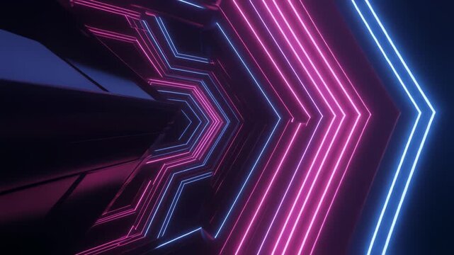 暗闇を流れる発光幾何学ラインのサイバーパンクアニメーション背景