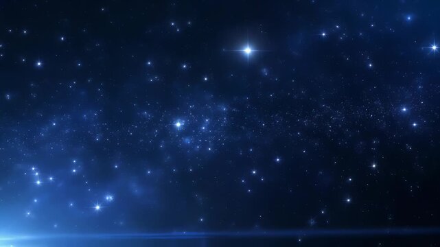 深い青に輝く星空と静寂が広がる幻想的な宇宙アニメーション