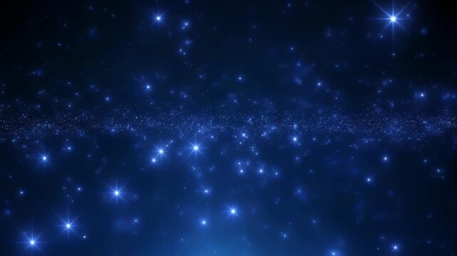深い青に輝く星空と静寂が広がる幻想的な宇宙アニメーション