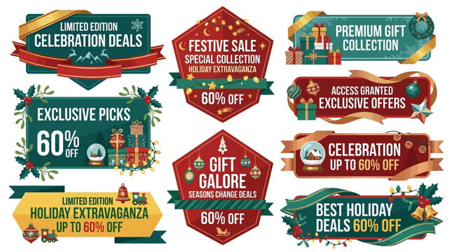 Holiday sale banners, Festive discounts, Exclusive offers, Gift galore, Celebration deals, Premium collection, Limited edition, Holiday extravaganzas, Best holiday deals