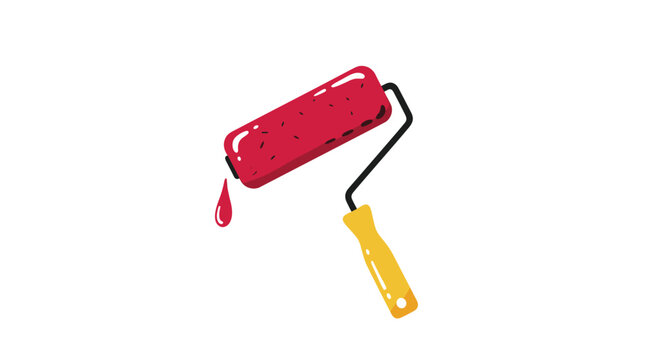 A red paint roller with a yellow handle drips a single drop of paint against a clean white background, rendered in a modern two-dimensional illustrative style.