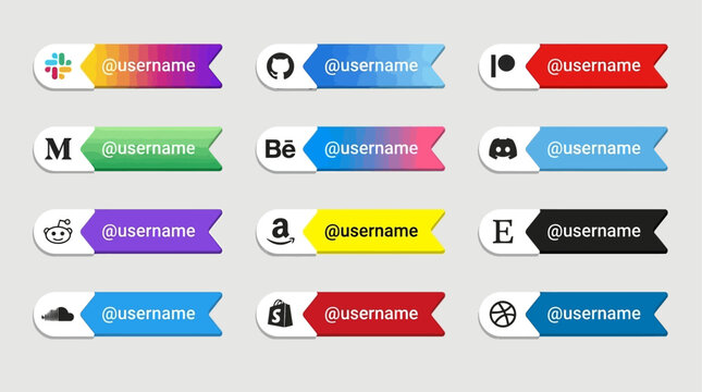 Vibrant collection of customizable graphic elements designed as digital identity labels for personalizing online profiles and fostering virtual connections across diverse digital ecosystems