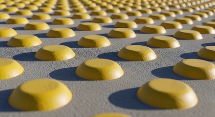 Obraz premium Yellow tactile paving dots on gray sidewalk surface for accessibility