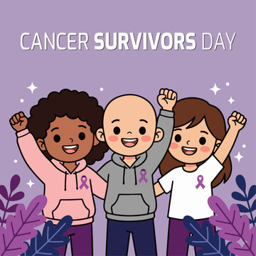 Diverse group of happy children celebrating national cancer survivors day