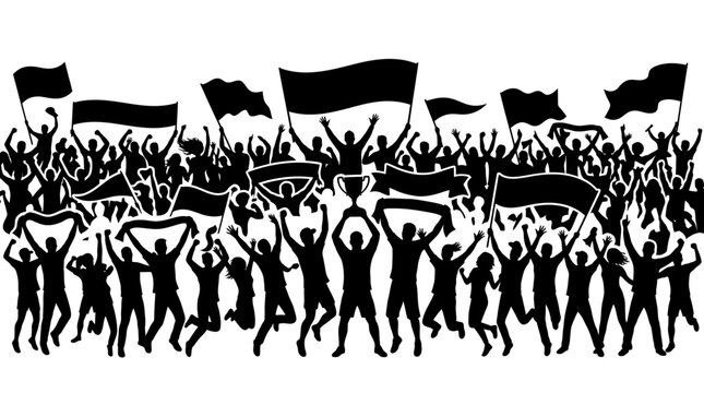 A crowd of people protesting with flags.