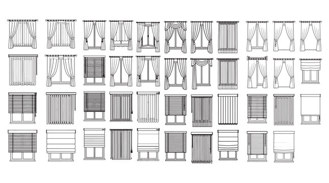 Window Curtains Blinds Icons Set Home Interior Drapes Shades Vector Collection