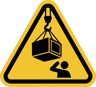 Suspended load warning sign vector icon &ndash; crane lifting hazard symbol