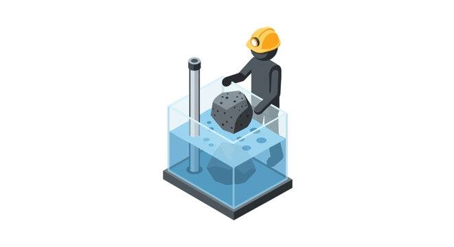 Isometric character operating underwater industrial machinery.